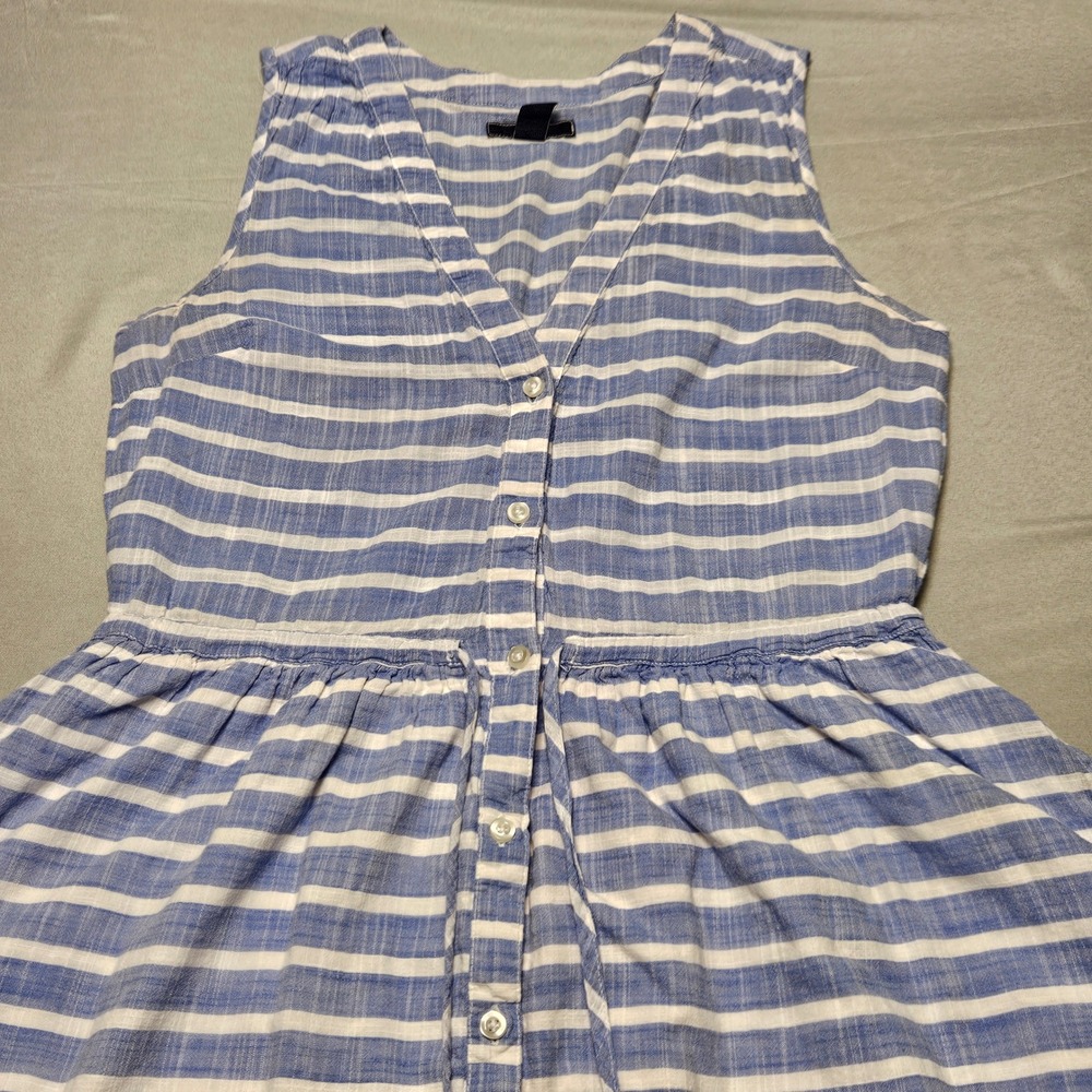 Gap Striped Linen Blend Button Front Sun Dress Women 2 Blue White Sleeveless